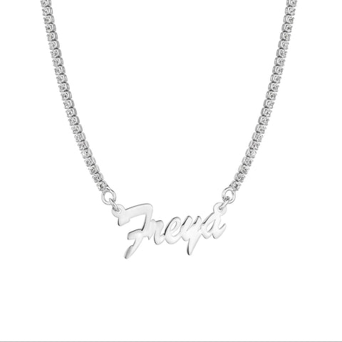 Sterling Silver Fine Signature Name Necklace With Tennis Chain