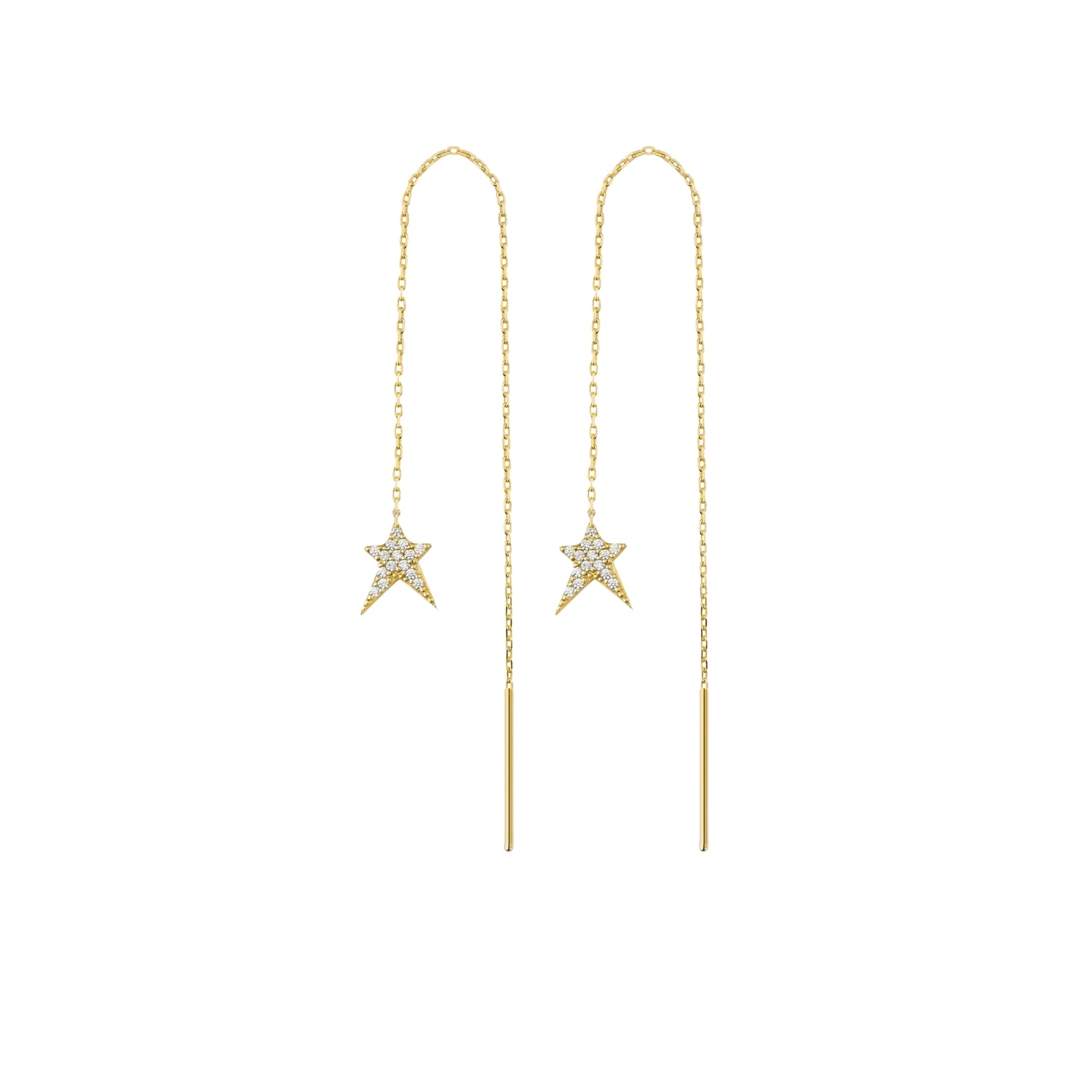 Star Starburst Sterling Silver Chain Drop Earrings