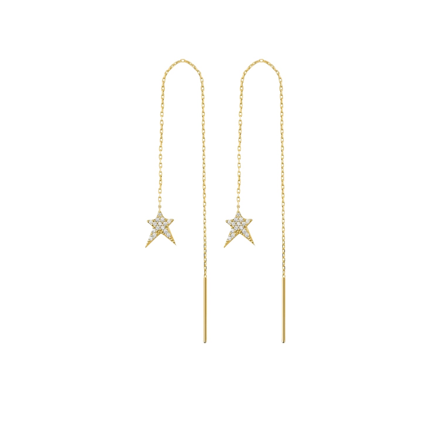 Star Starbust Sterling Silver Chain Drop Earring - Pair