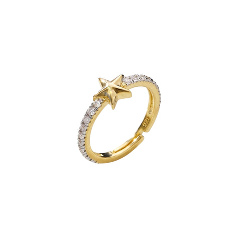 Star Zirconia Half Round Adjustable Sterling Silver Ring