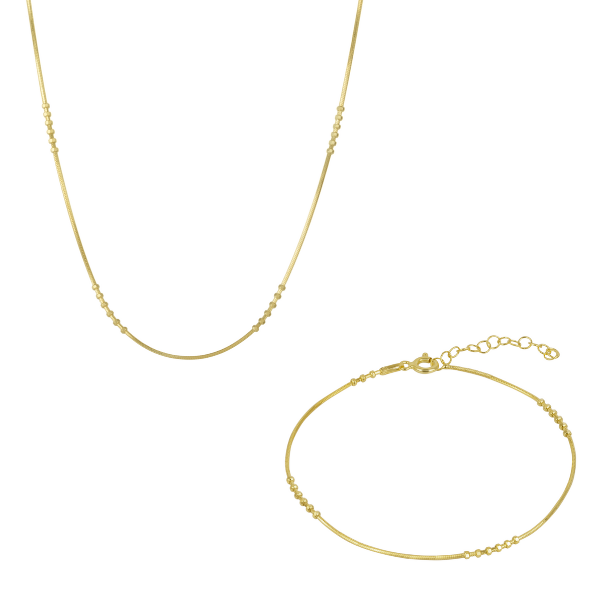 Sterling Silver Small Beaded Bracelet and Necklace Set