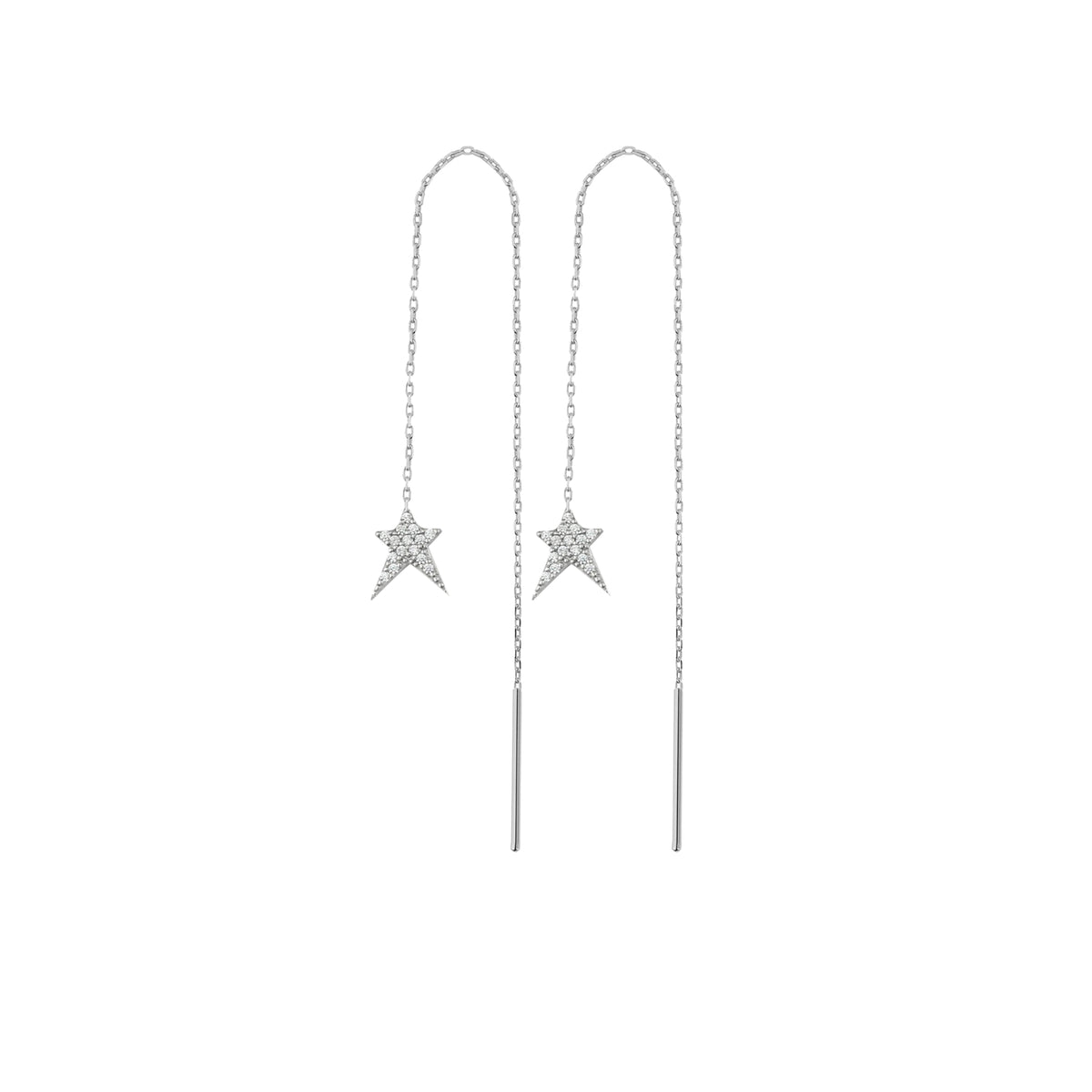 Star Starburst Sterling Silver Chain Drop Earrings