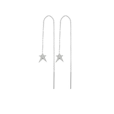 Star Starburst Sterling Silver Chain Drop Earrings