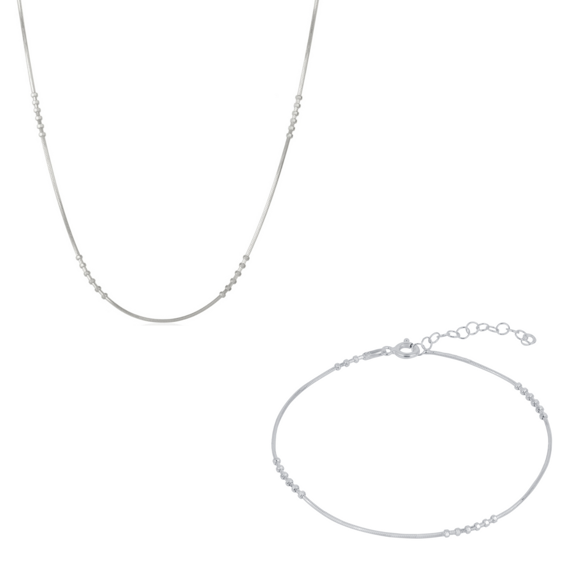 Sterling Silver Small Beaded Bracelet and Necklace Set