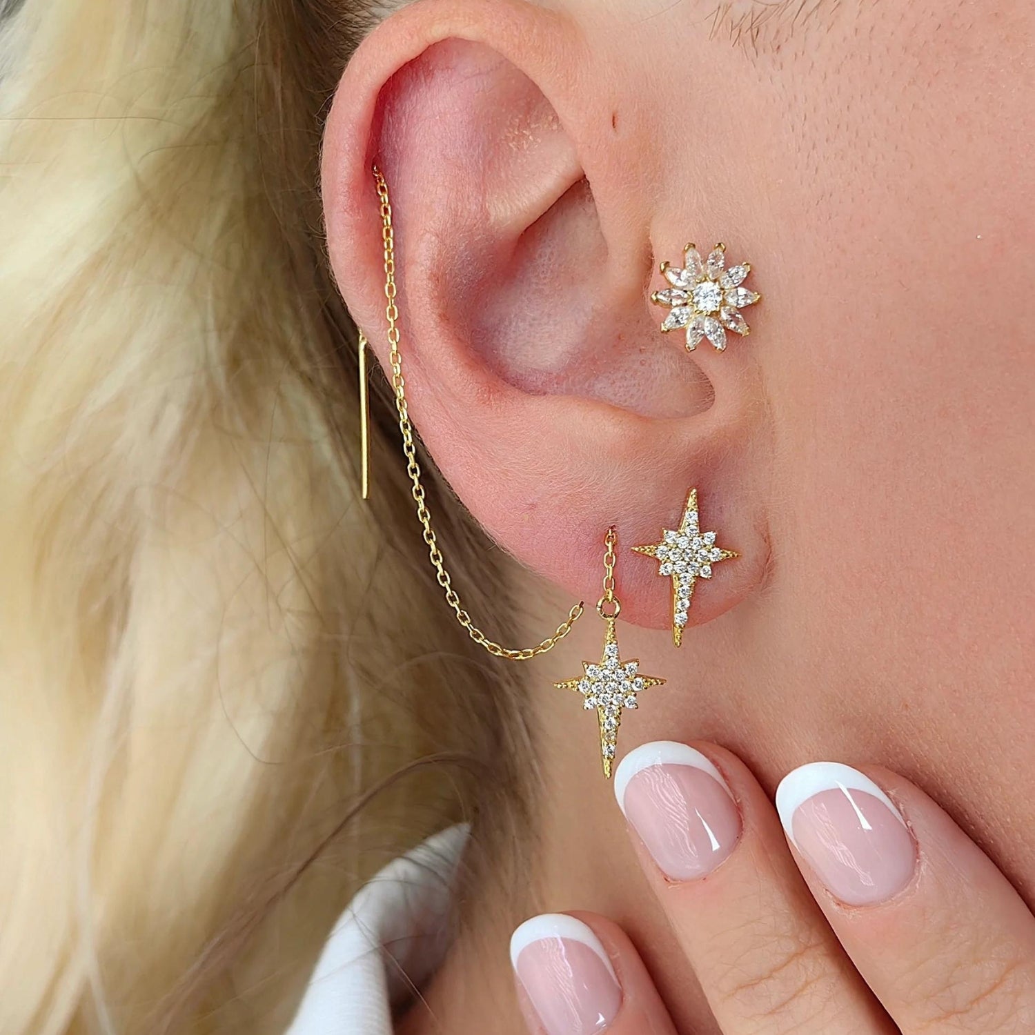 Northernstar Starburst Sterling Silver Chain Drop Earrings