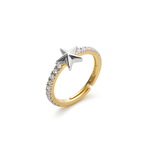 Star Zirconia Half Round Adjustable Sterling Silver Ring