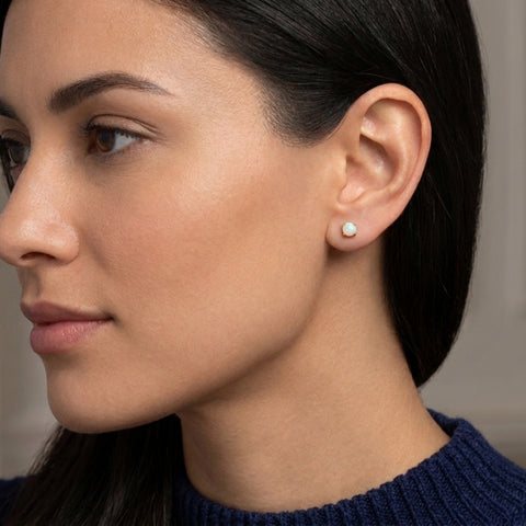 9Ct Solid Gold White Natural Opal Stud Earrings