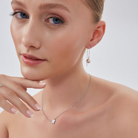 Bead Sphere Chained Sterling Silver Ball Drop Earrings