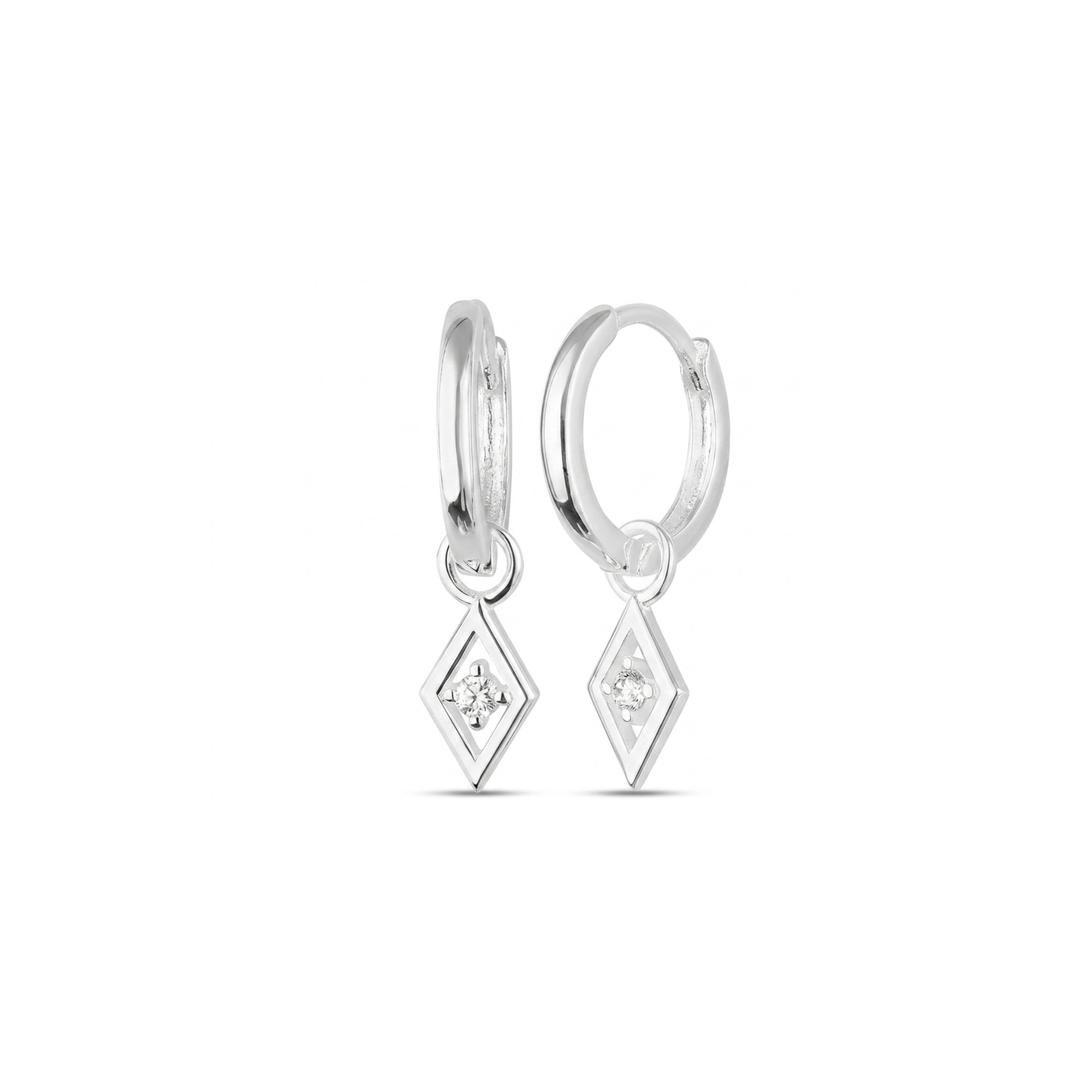 Sterling Silver Rhombus Pave Spike Drop Earrings