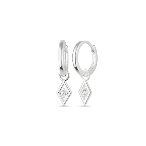 Sterling Silver Rhombus Pave Spike Drop Earrings