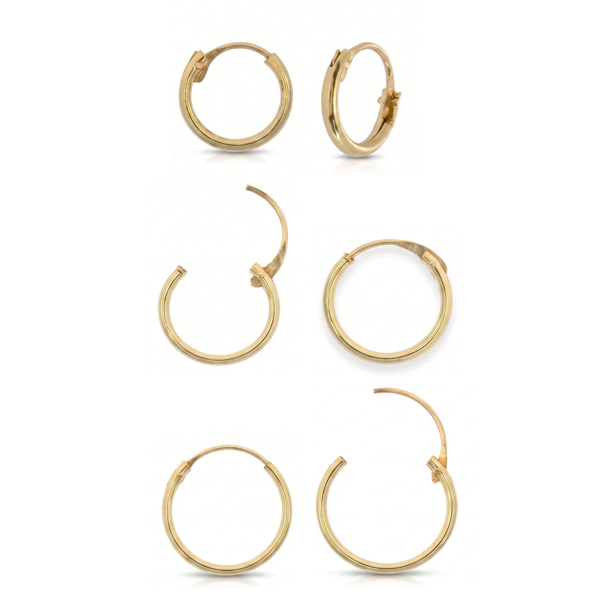 9ct Solid Gold Hoop Earrings Set