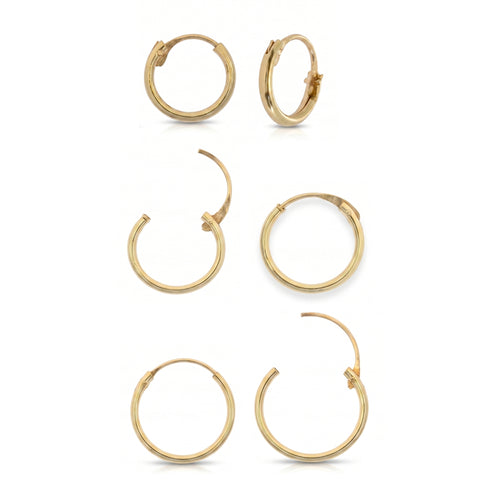 9ct Solid Gold Hoop Earrings Set