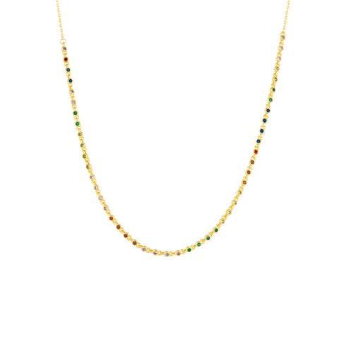 Rainbow Round Tennis Necklace Sterling Silver