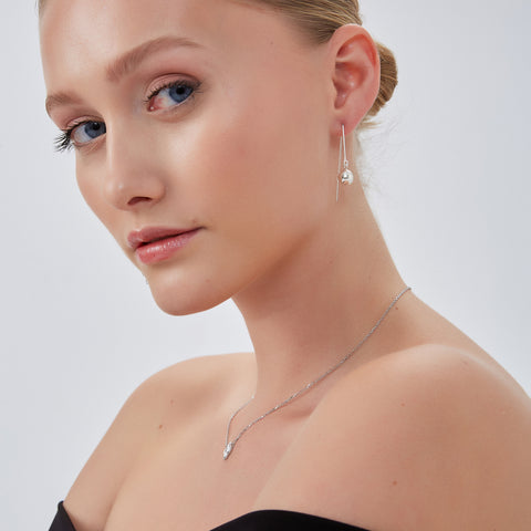 Bead Sphere Chained Sterling Silver Ball Drop Earrings