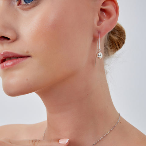 Bead Sphere Chained Sterling Silver Ball Drop Earrings