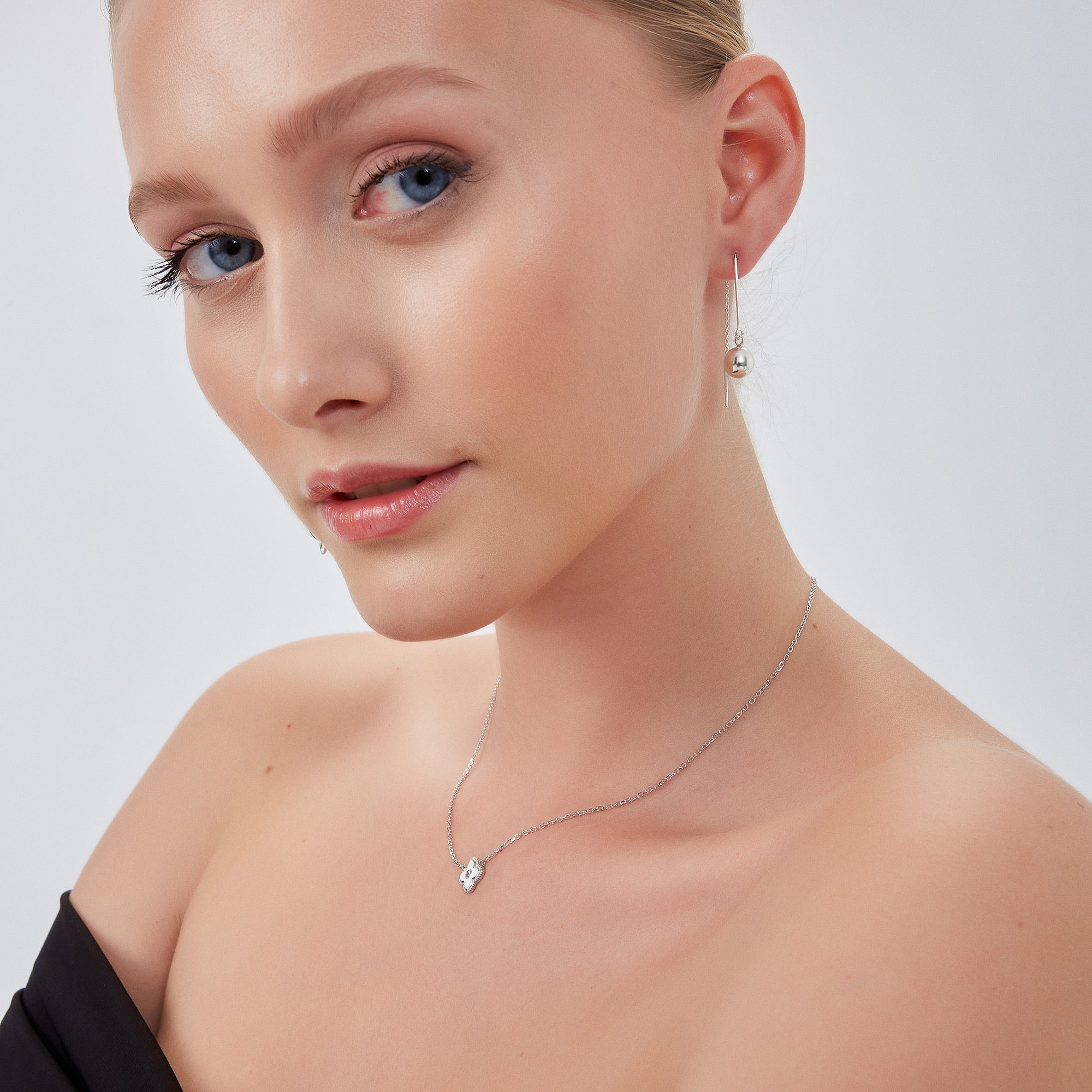 Bead Sphere Chained Sterling Silver Ball Drop Earrings