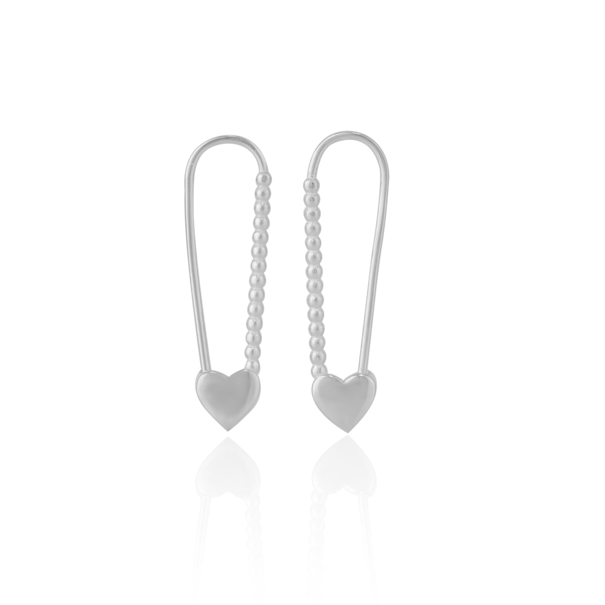 Heart Beaded Safety Pin Sterling Silver Earring