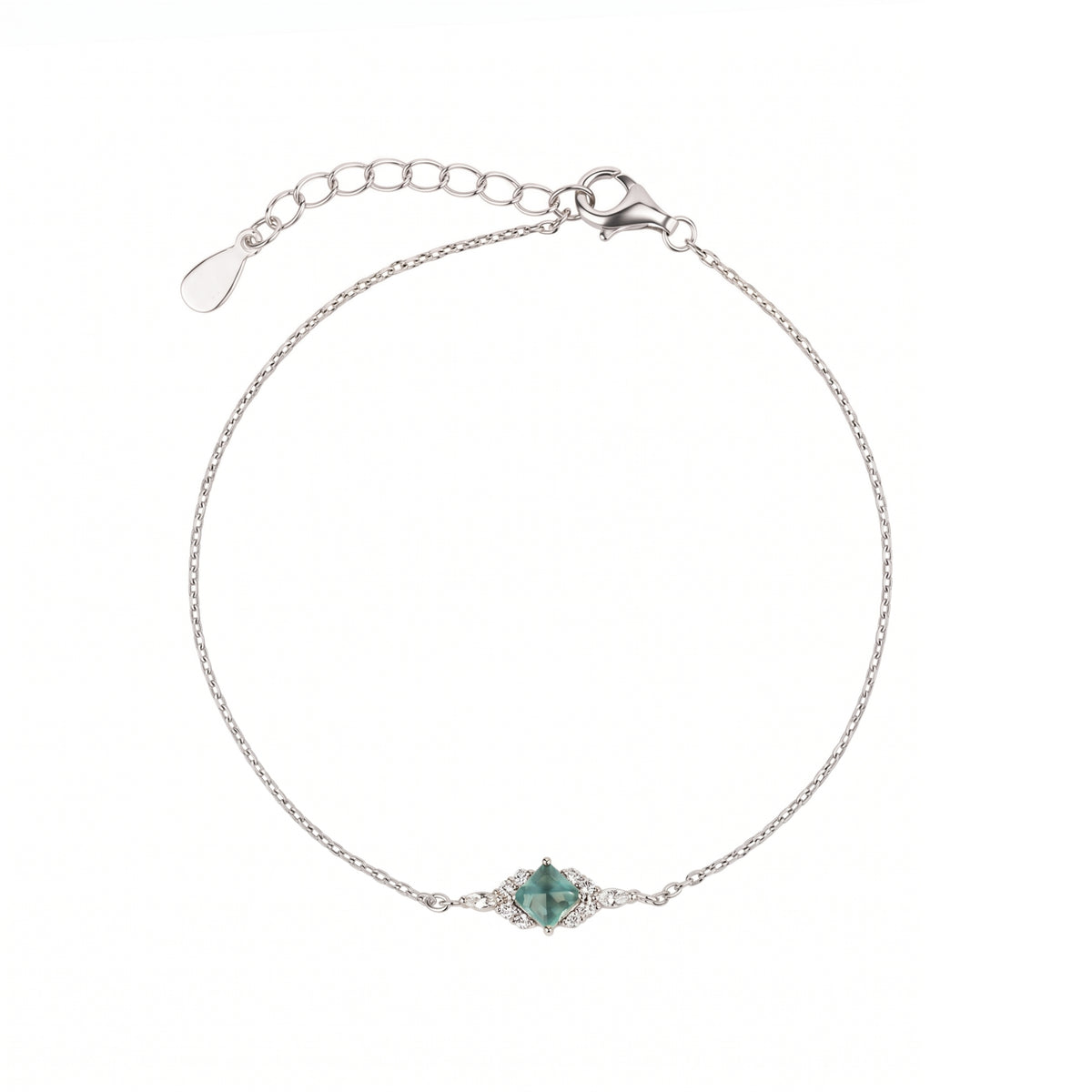 Sterling Silver Green Princess Halo Bracelet