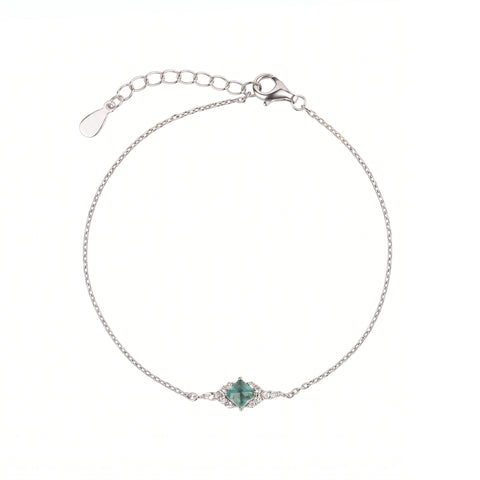 Sterling Silver Green Princess Halo Bracelet
