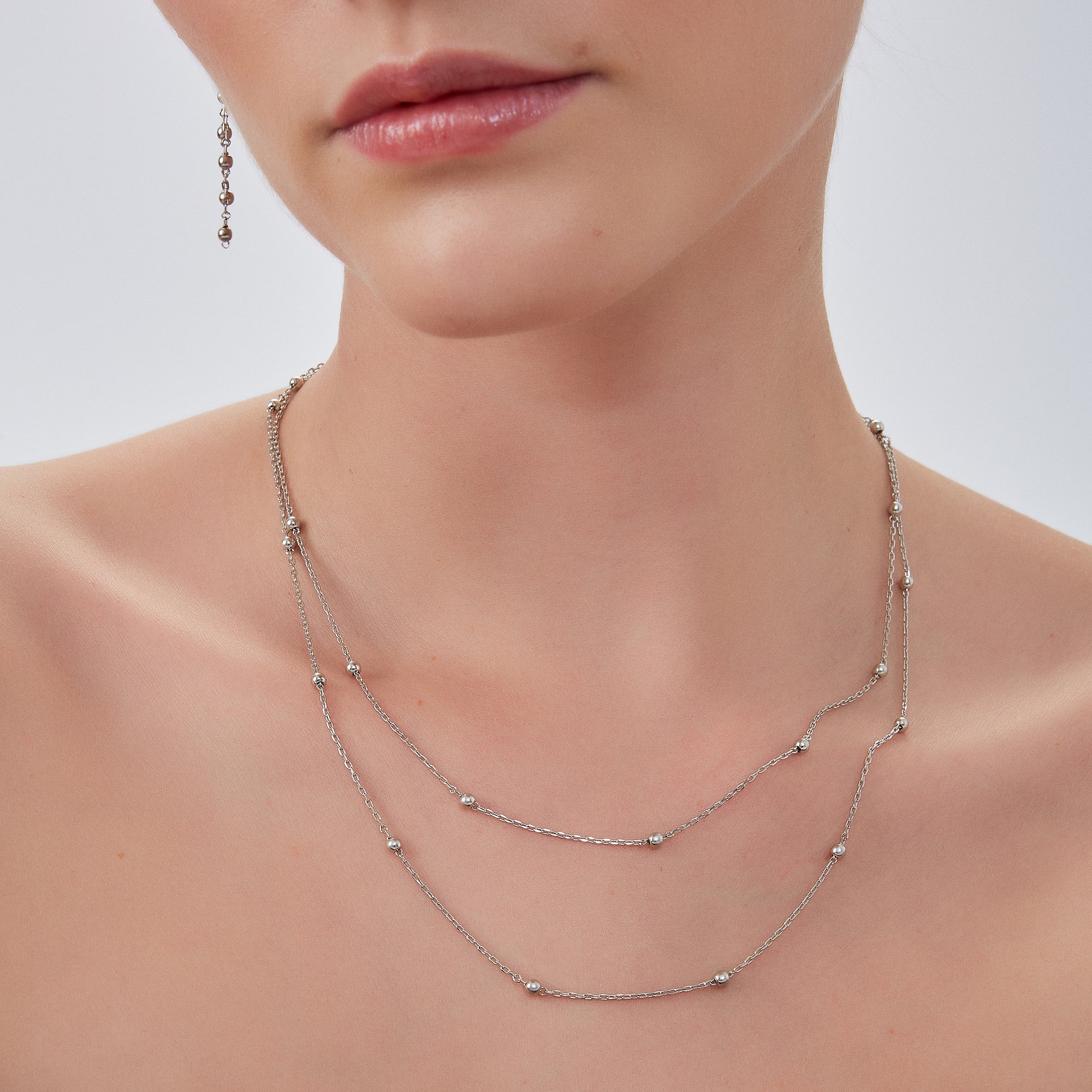 Dorissa Multicolour Sterling Silver Beaded Double Necklace