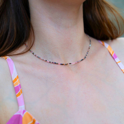 Fine Multicolor Tourmaline Sterling Silver Necklace