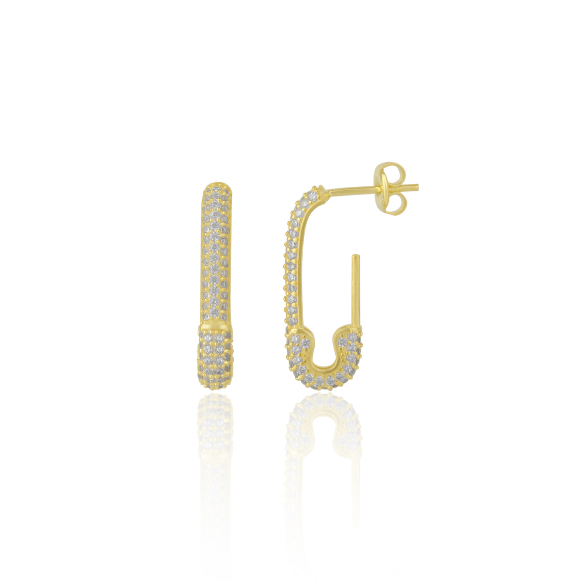 Pave Stud Safety Pin Earring Jewelled Sterling Silver