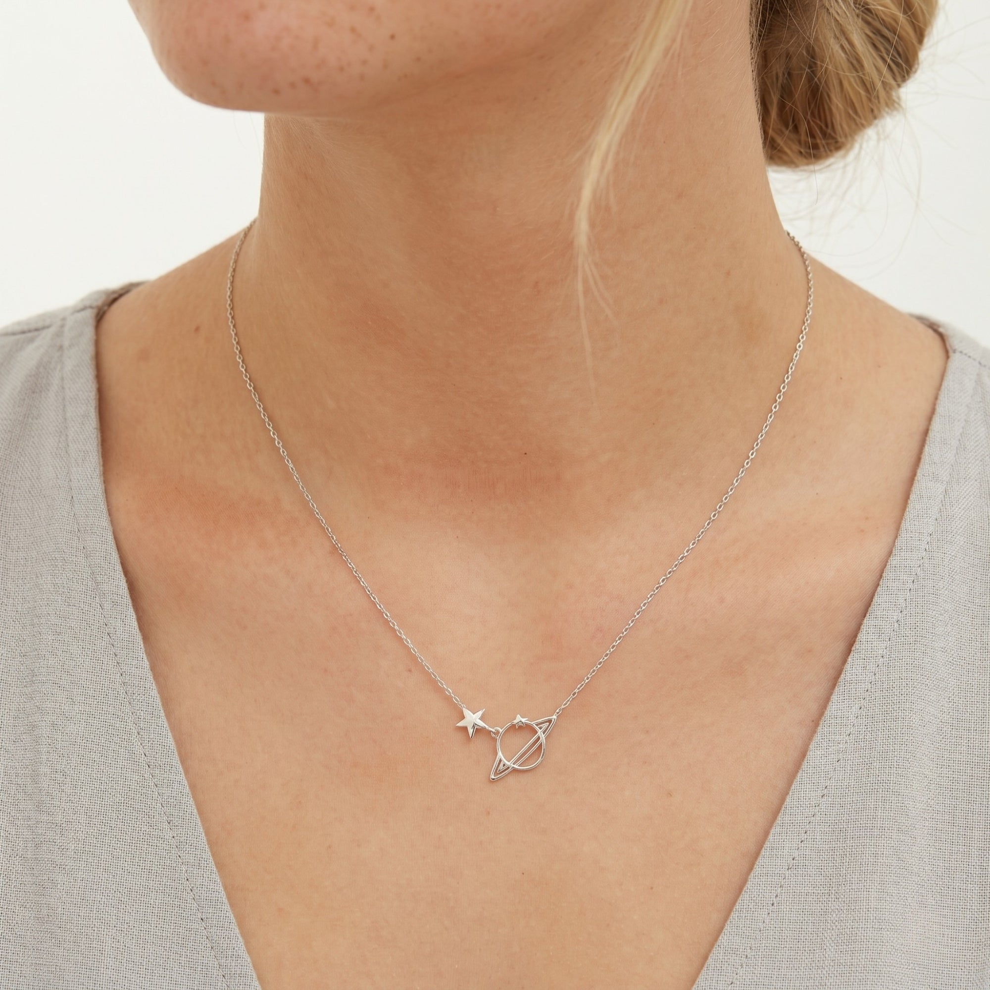 Sterling Silver Saturn Necklace