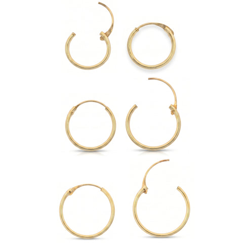 9ct Solid Gold Hoop Earrings Set