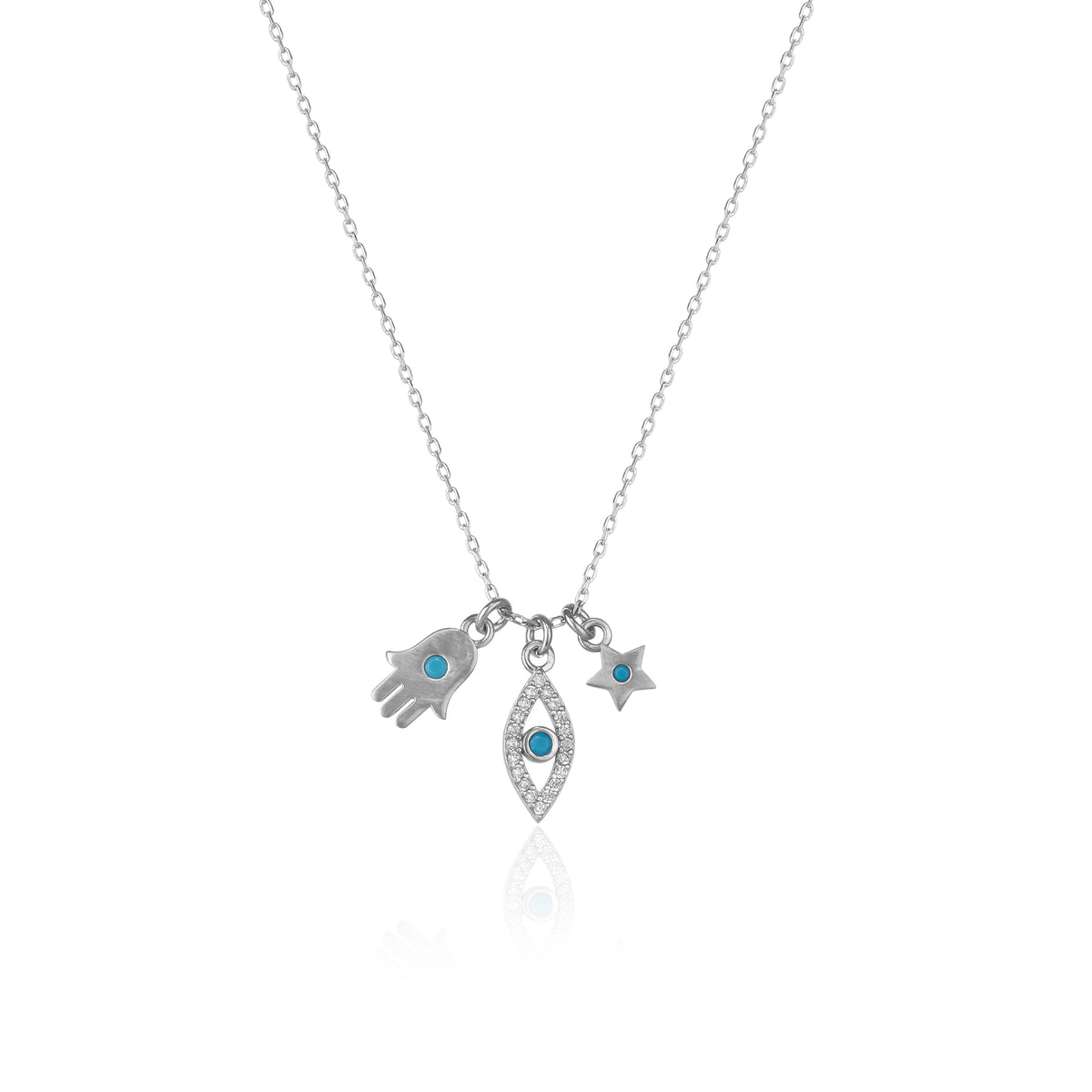 Hamsa Evil Eye Star Turquoise Sterling Silver Necklace