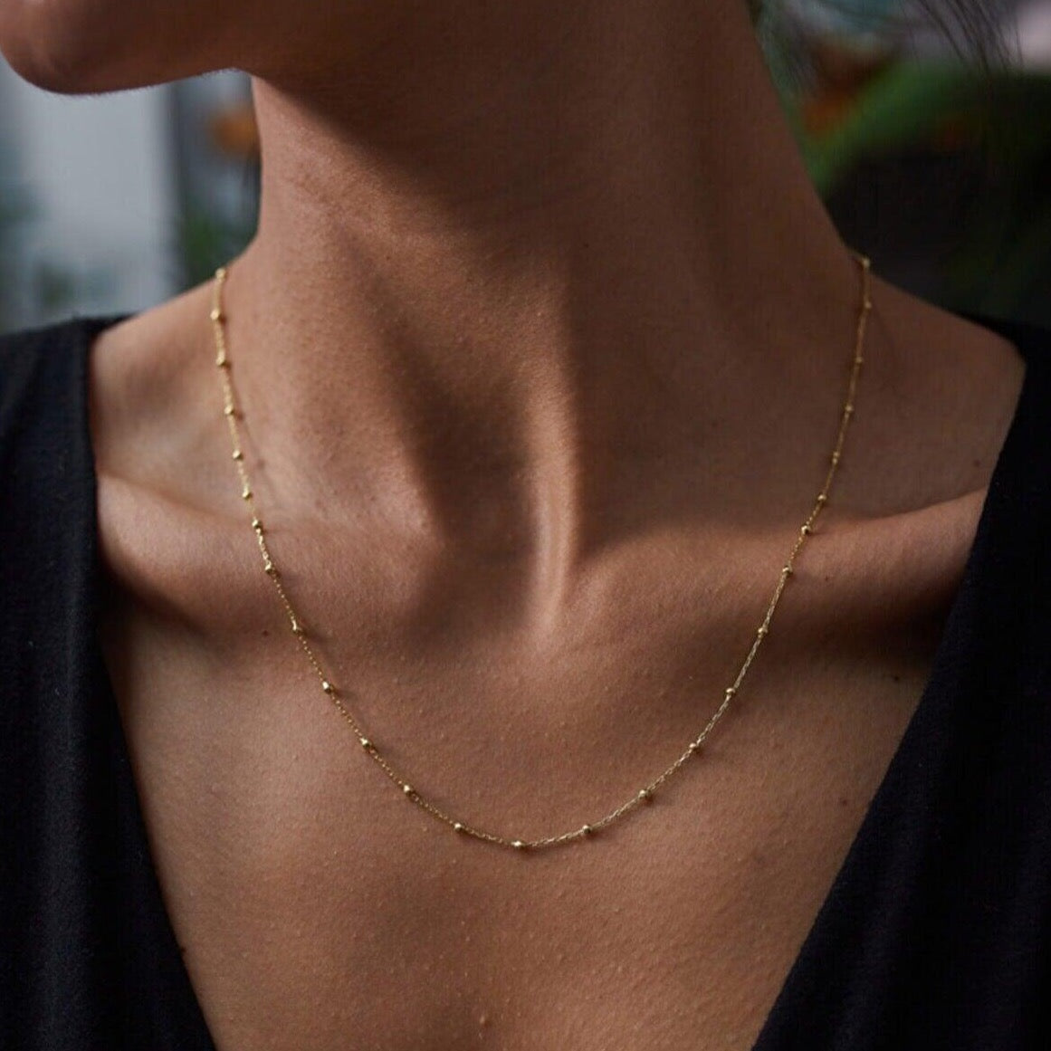 Beaded Satellite Sterling Silver Chain Necklace Layering Set