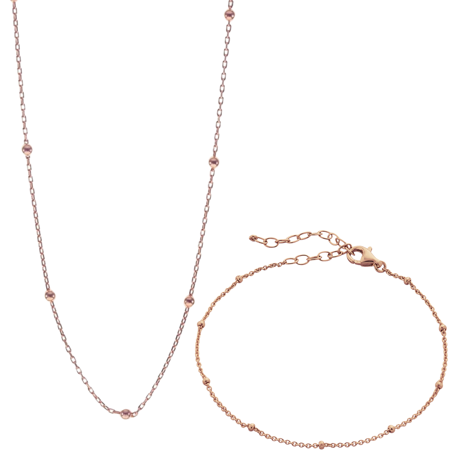 Bead Chain Sterling Silver Satellite Necklace and Bracelet Set