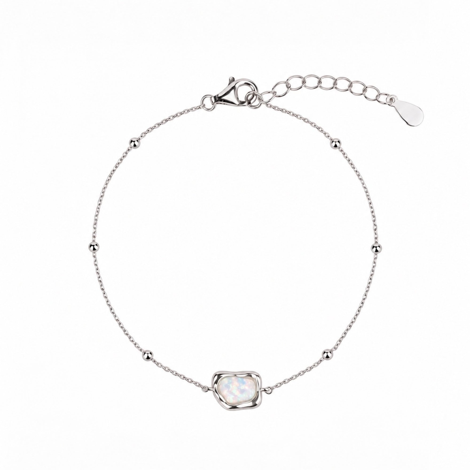 Sterling Silver Organic White Opal Station Bracelet