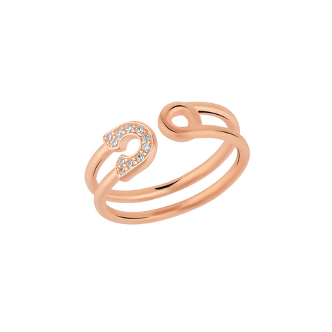 Sterling Silver Pave Jewelled Safety Pin Ring