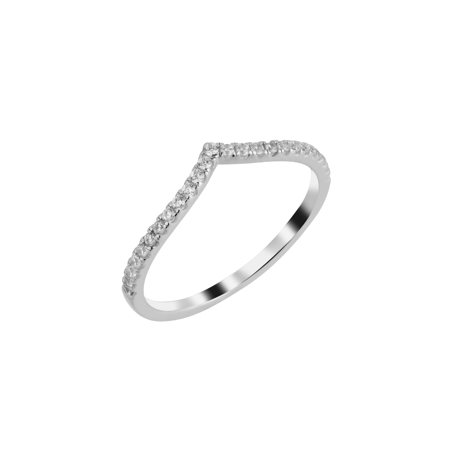 Pave Wishbone V Sterling Silver Ring