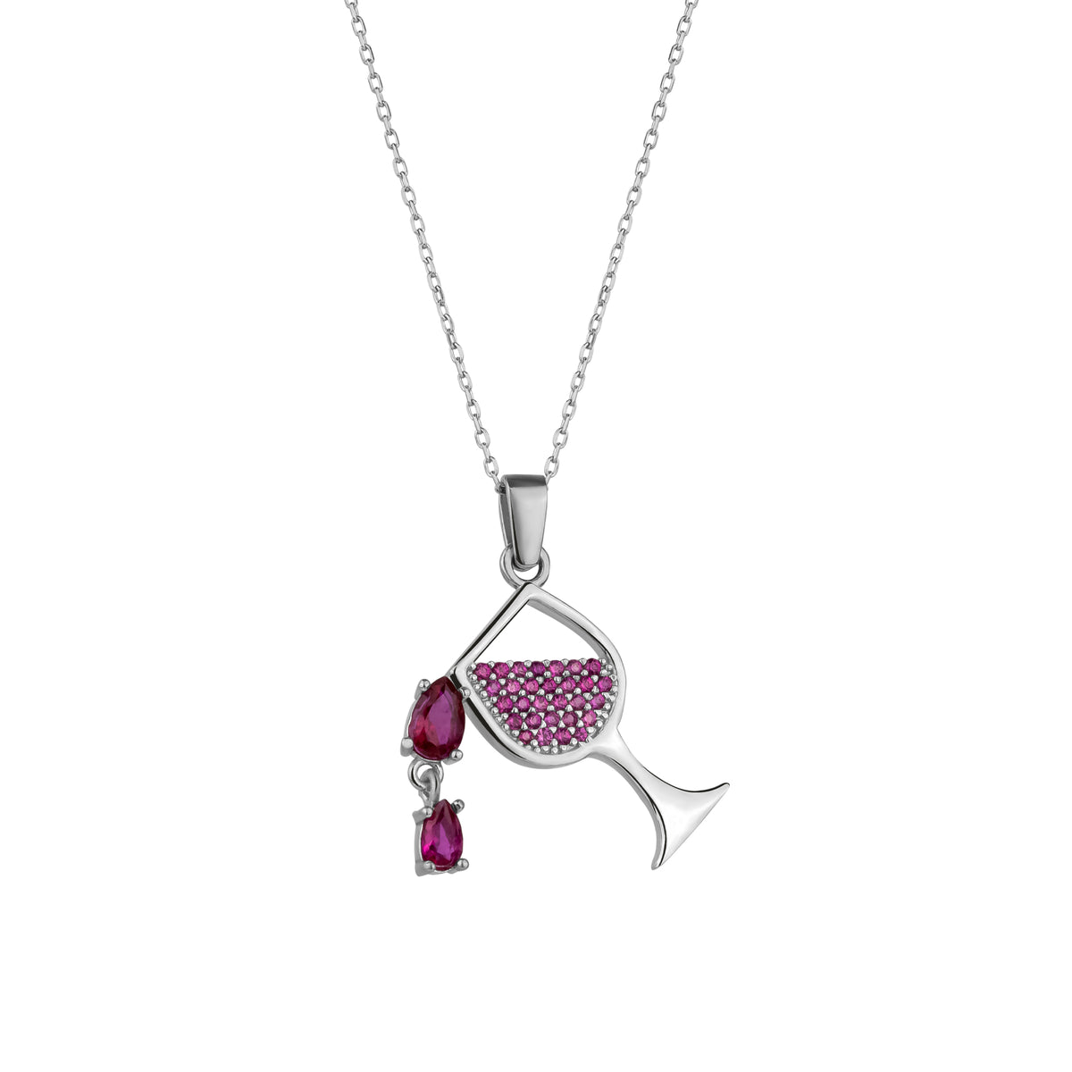 Red Wine Glass Sterling Silver Necklace