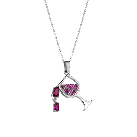 Red Wine Glass Sterling Silver Necklace