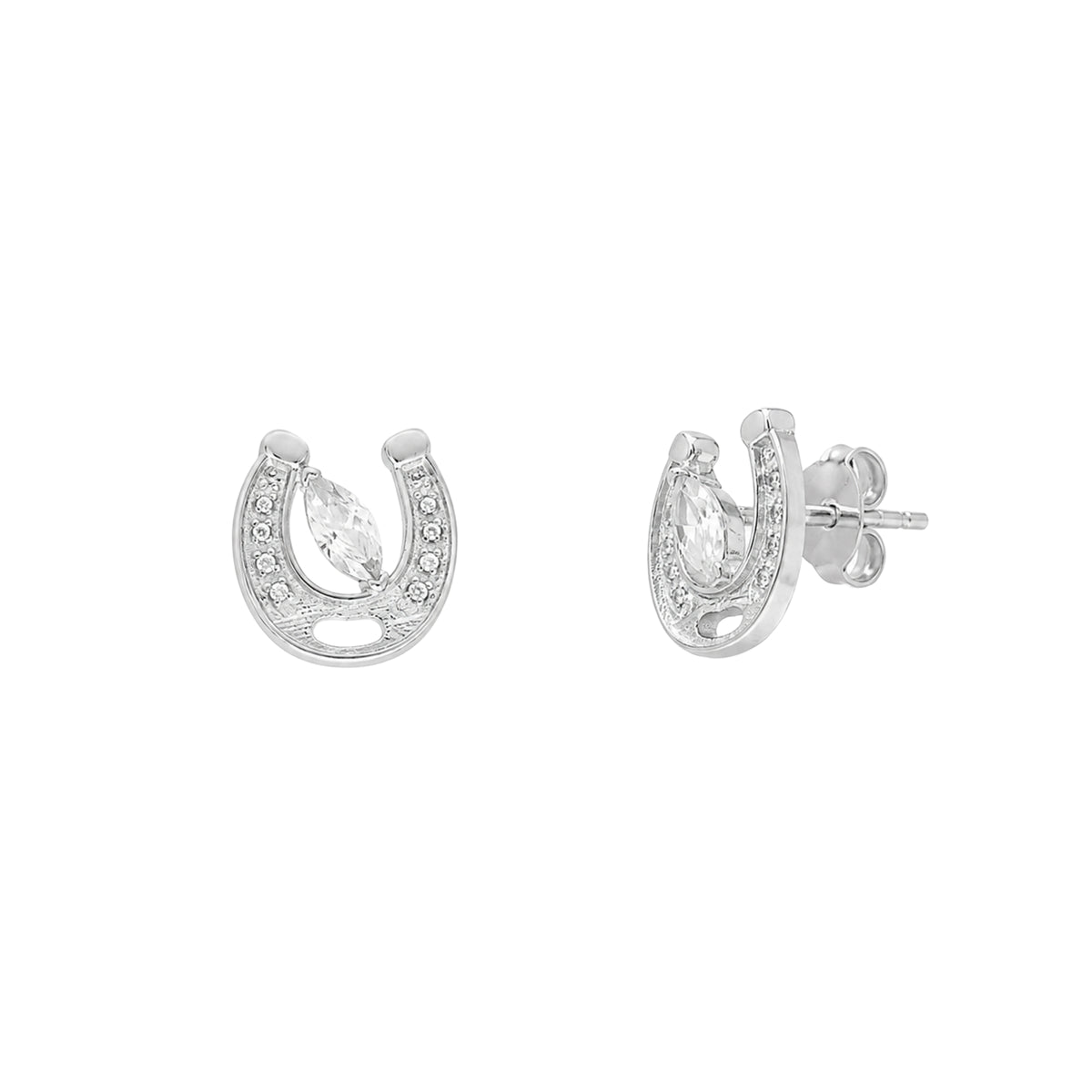 Sterling Silver Marquise Horseshoe Stud Earring