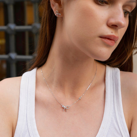 Sterling Silver Bow Tie Stud Necklace