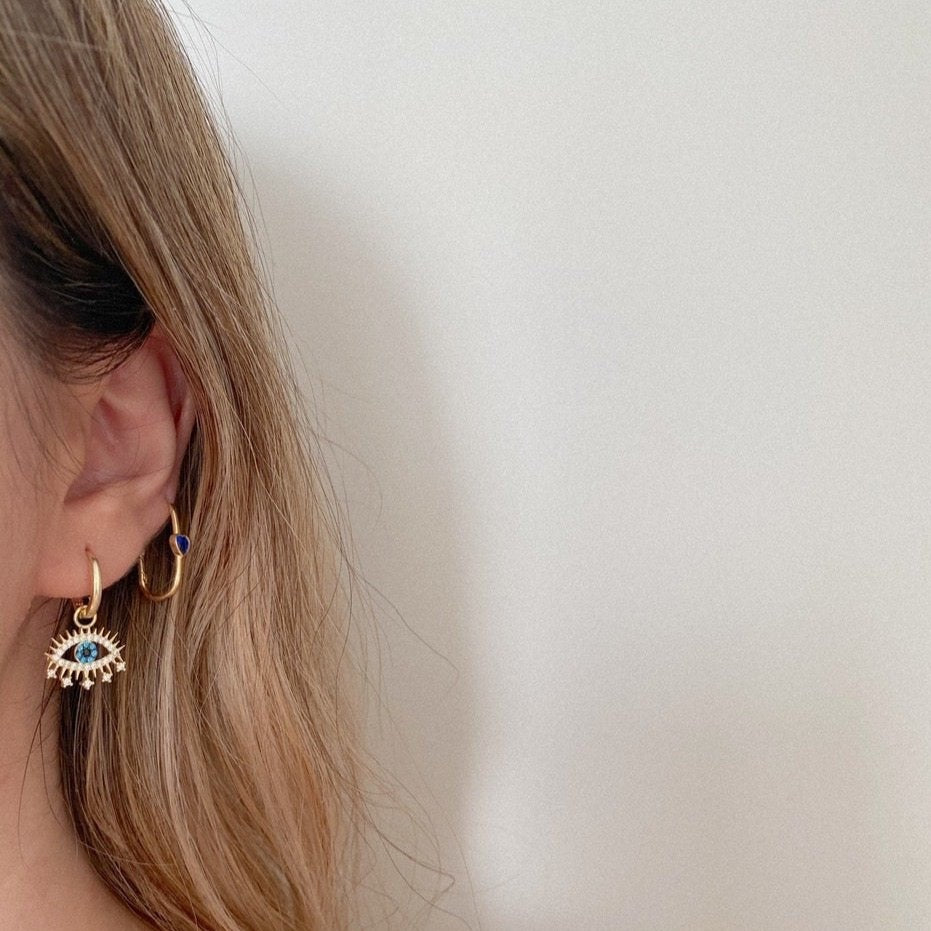 Evil Eye Earring Blue Eye Eyelash Sterling Silver Earrings