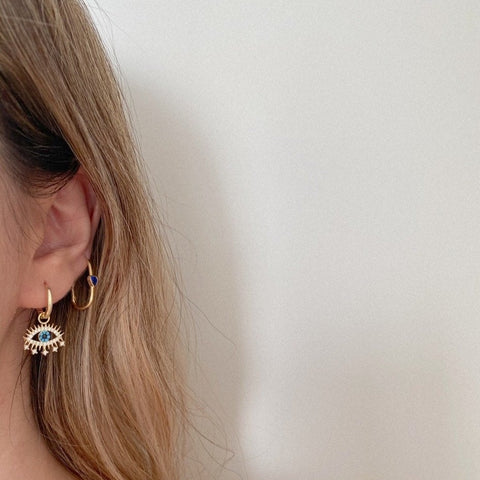 Evil Eye Earring Blue Eye Eyelash Sterling Silver Earrings