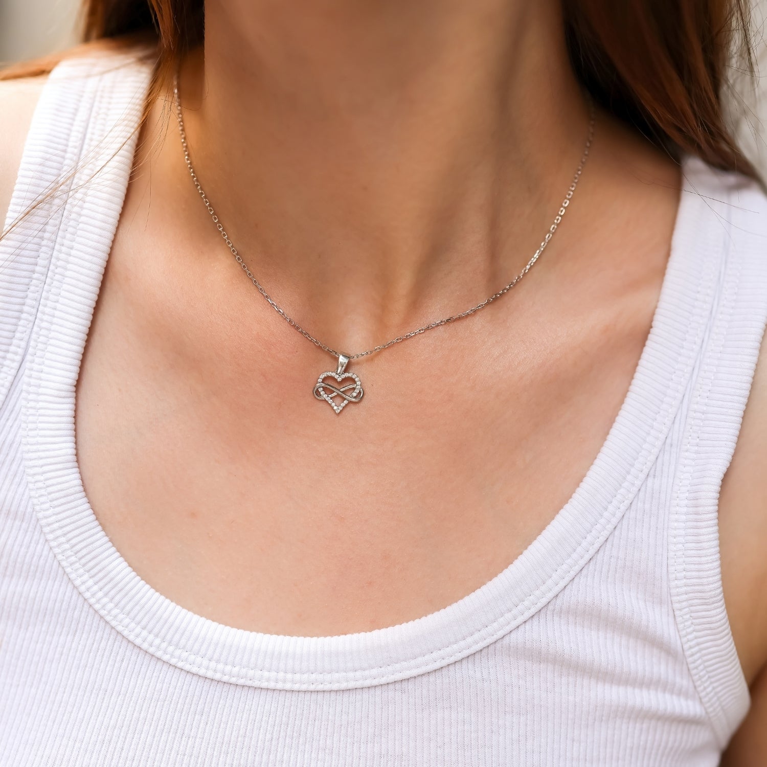 Infinity Heart Love Sterling Silver Pendant Necklace