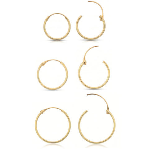 9ct Solid Gold Hoop Earrings Set