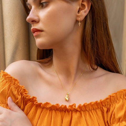 Sterling Silver Huggie Pave Cross Drop Earring