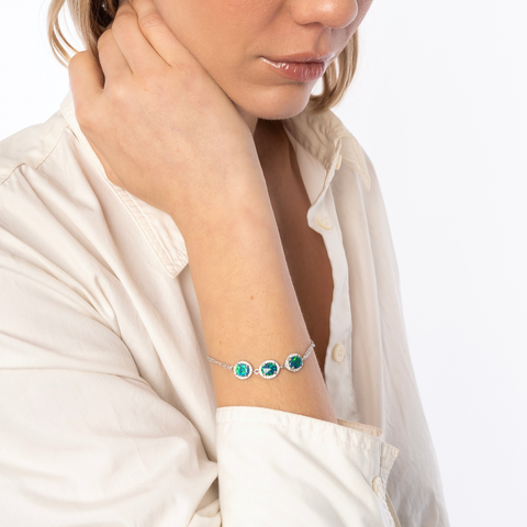 Sterling Silver Blue - Green Opal Halo Bracelet