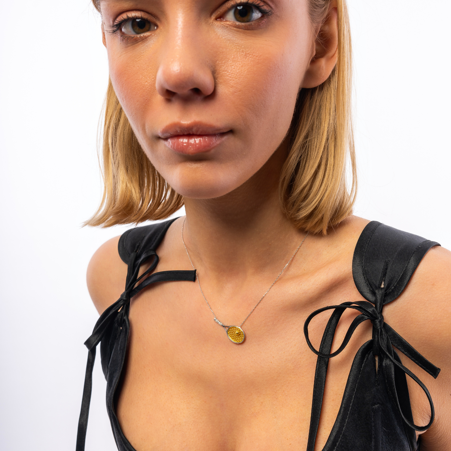 Sterling Silver Tennis Racket Necklace