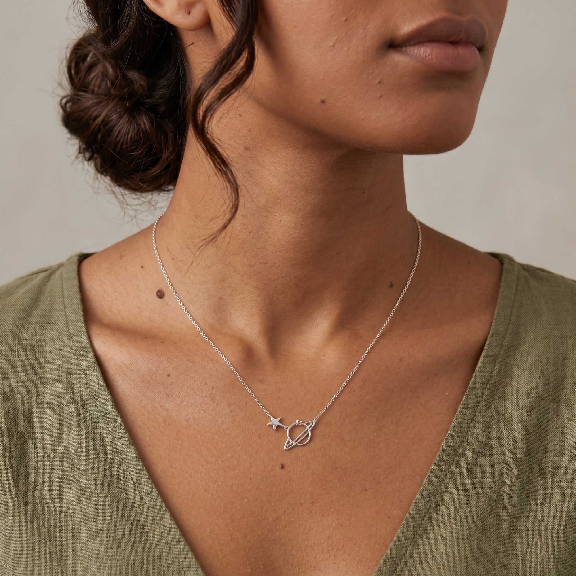Sterling Silver Saturn Necklace