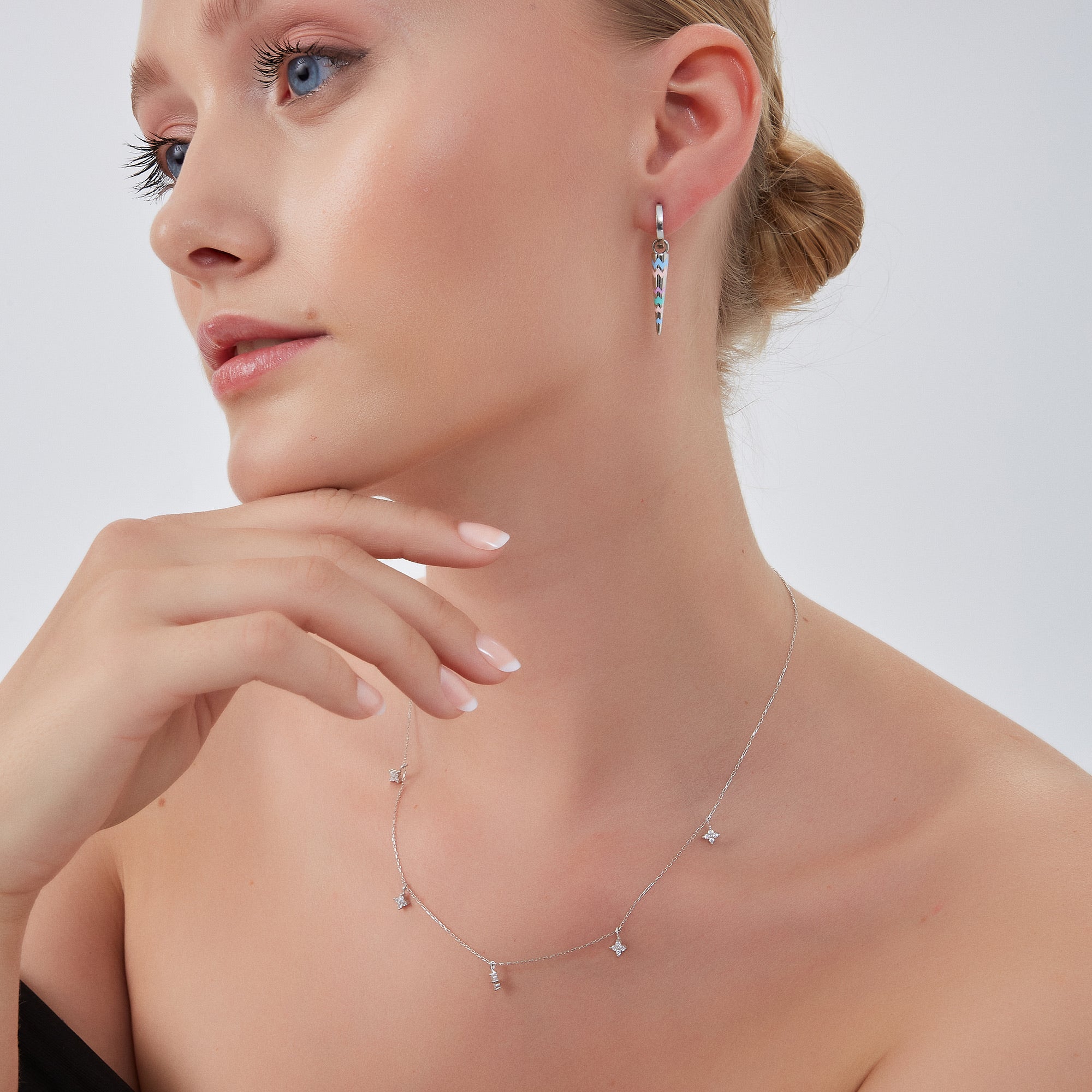 Rainbow Spike Sterling Silver Drop Hoop Earrings