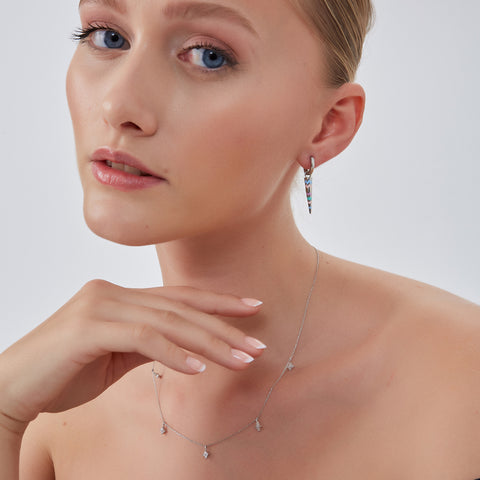Rainbow Spike Sterling Silver Drop Hoop Earrings