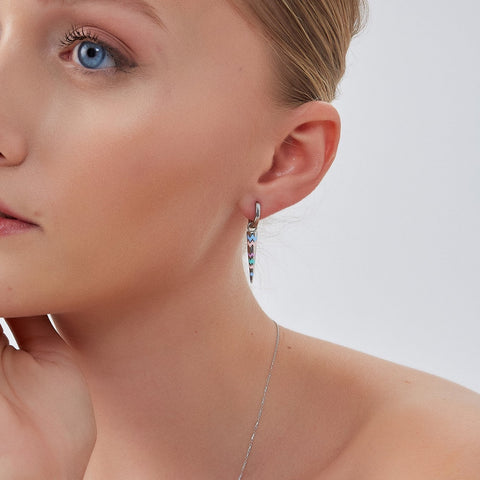 Rainbow Spike Sterling Silver Drop Hoop Earrings