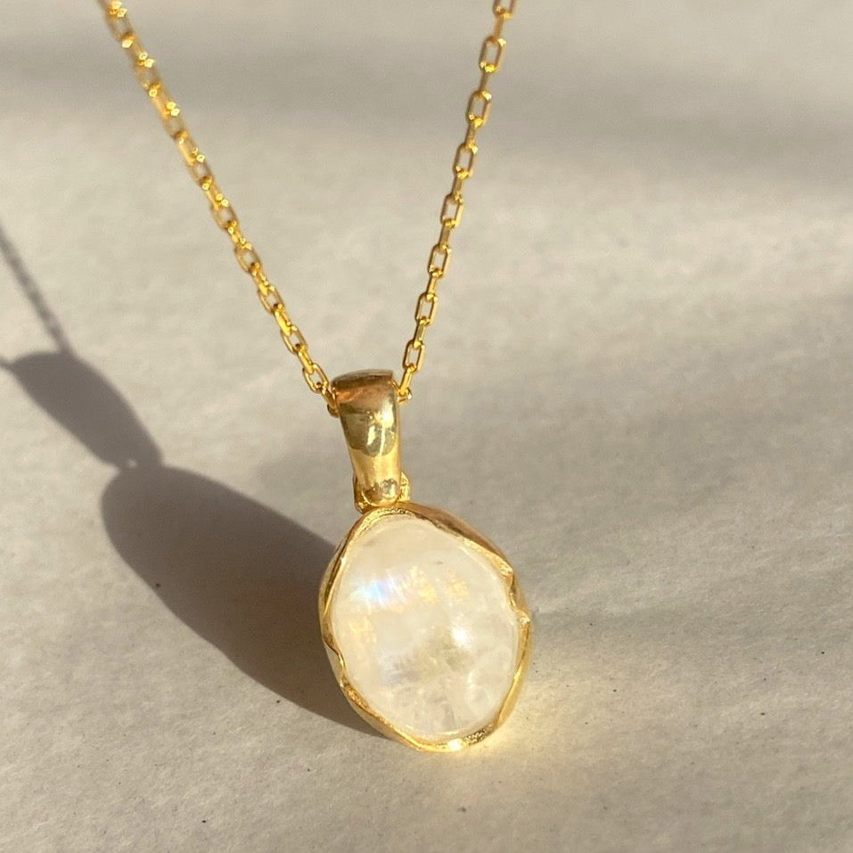 Moonstone Sterling Silver Pendant Necklace With Beaded Chain